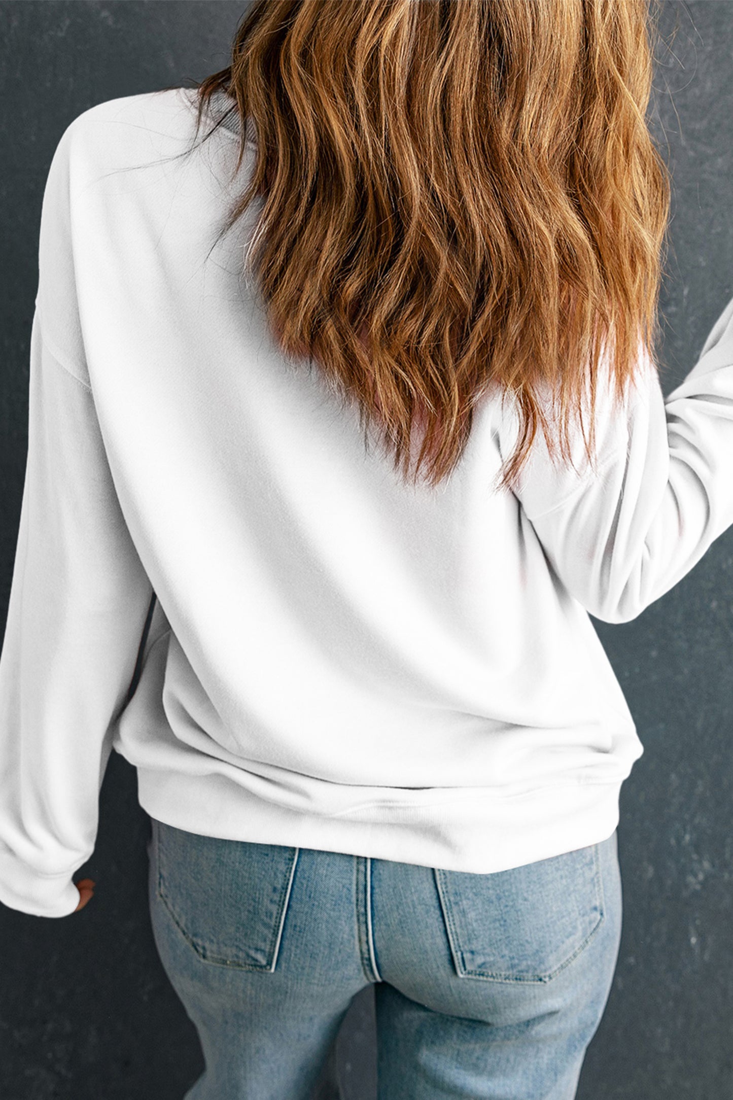 White Christmas Tree Ribbon Bow Printed Drop Shoulder Sweatshirt