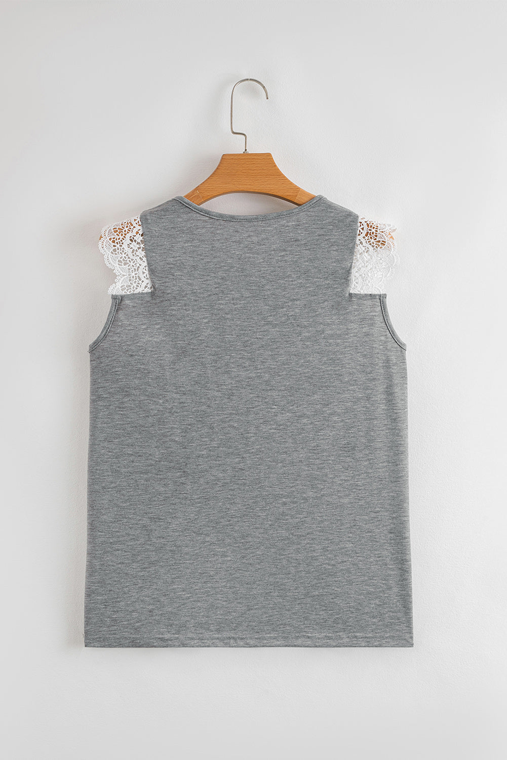 Gray Lace Patchwork Criss Cross V Neck Tank Top