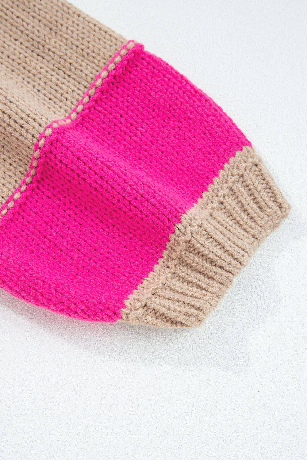 Khaki Stripe Color Block PLus Size Drop Shoulder Sweater