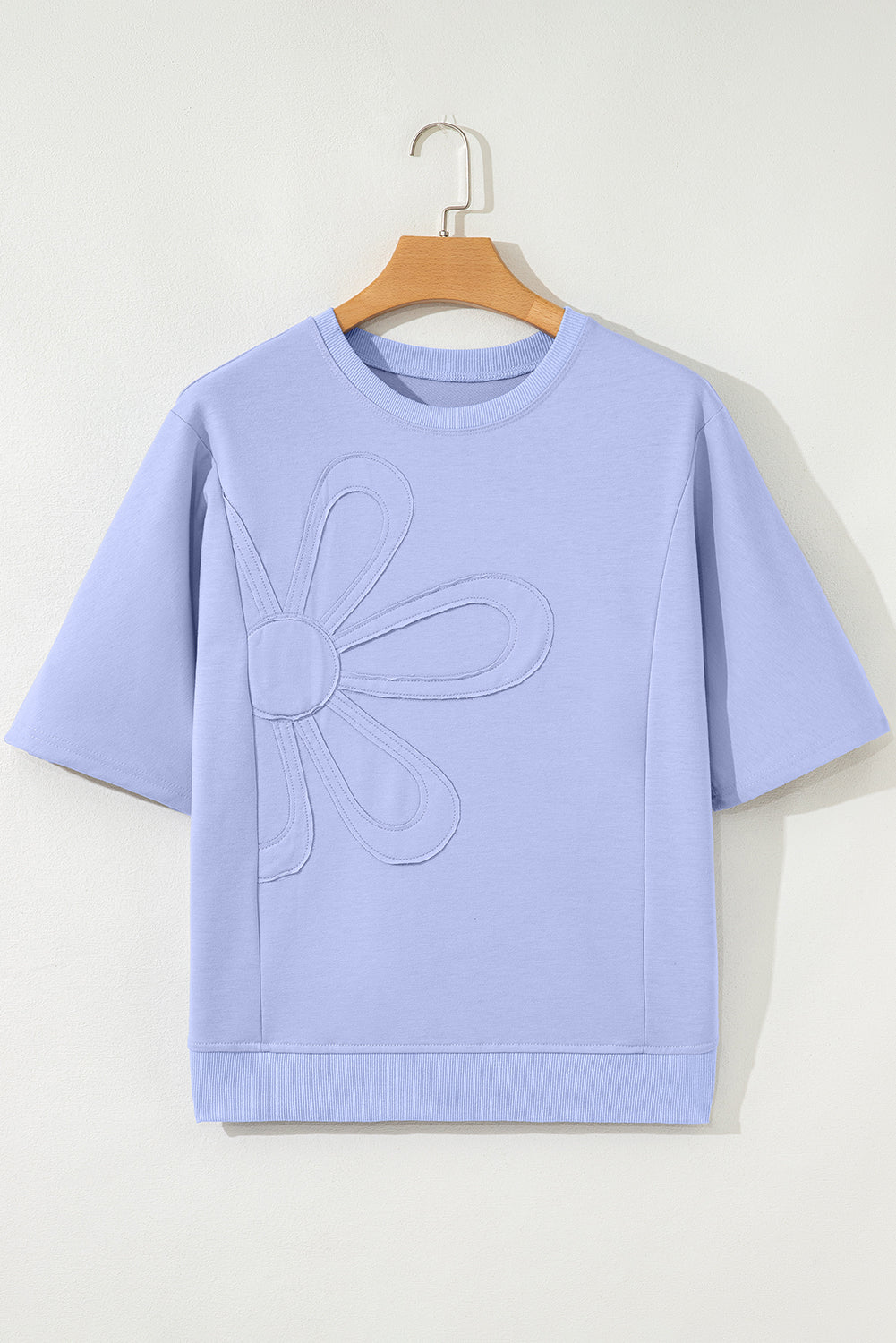 Beau Blue Floral Patched Half Sleeve Tunic Top