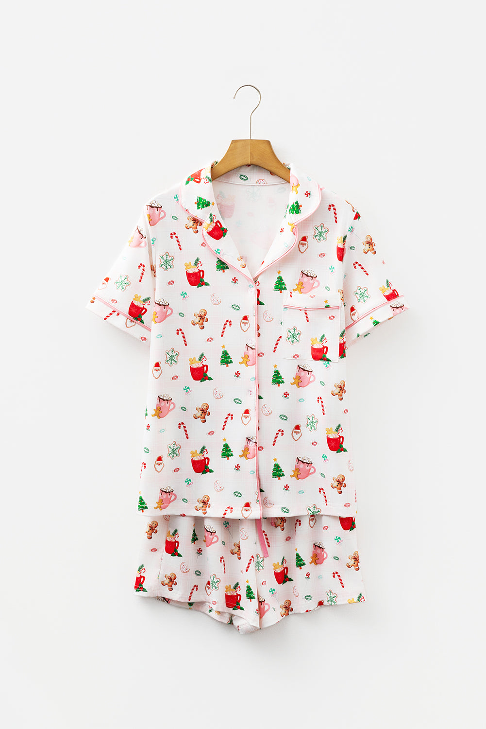 White Christmas Spirits Shirt Style 2pcs Short Pajama Set