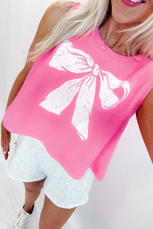 Sachet Pink Bow Print Boxy Fit Tank Top