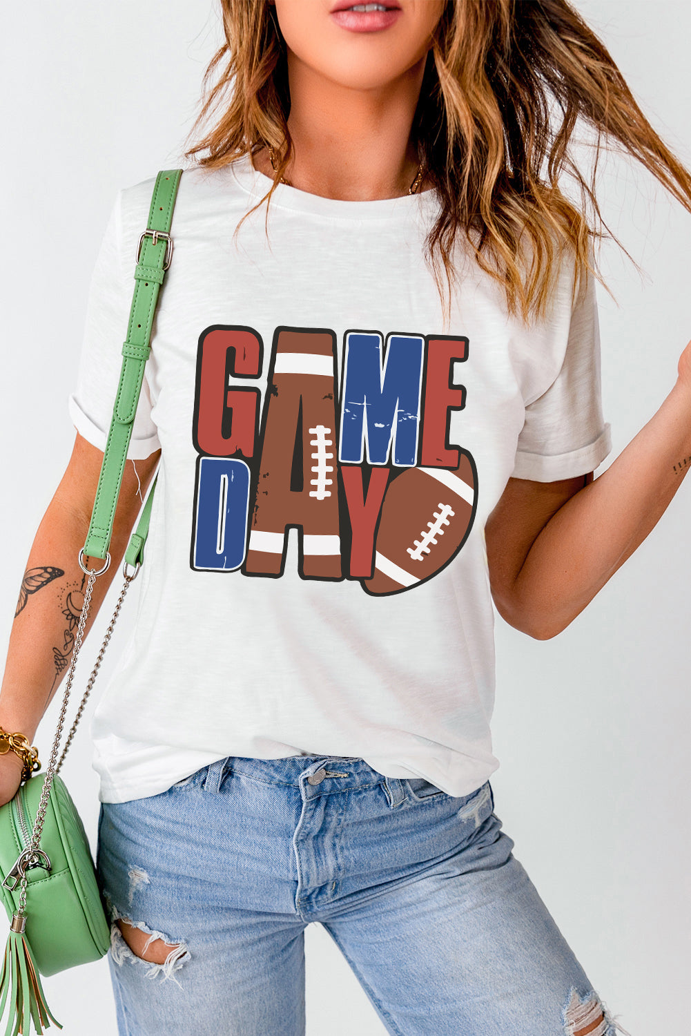 White GAME DAY Football Letter Graphic T Shirt