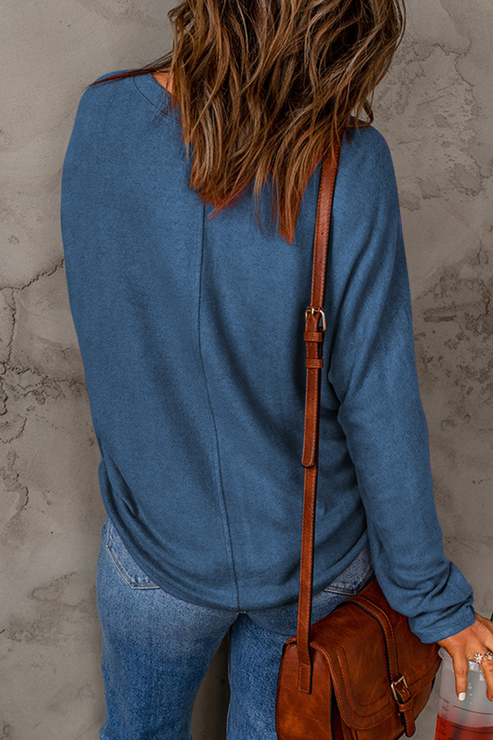Blue Fiery Solid Color Patchwork Long Sleeve Top