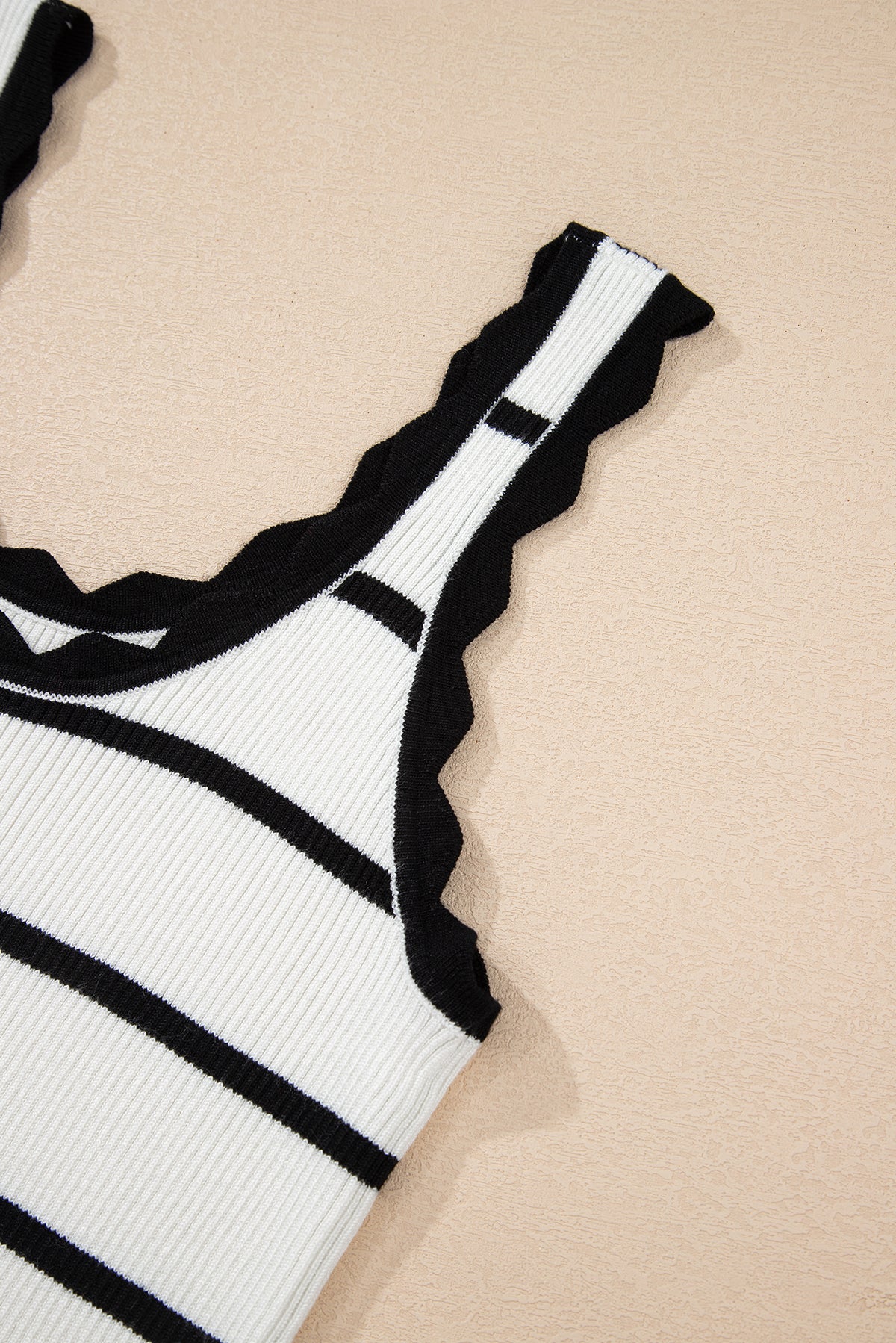 Black Striped Scalloped Edge U Neck Sleeveless Sweater Vest