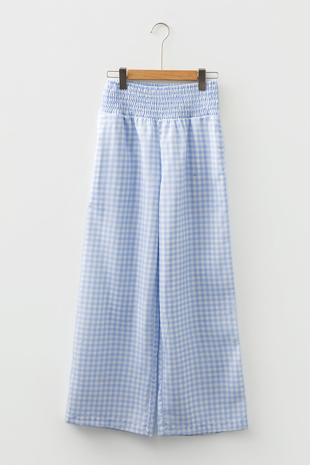 Myosotis Plaid Print Smocked High Waist Womens Loose Pants