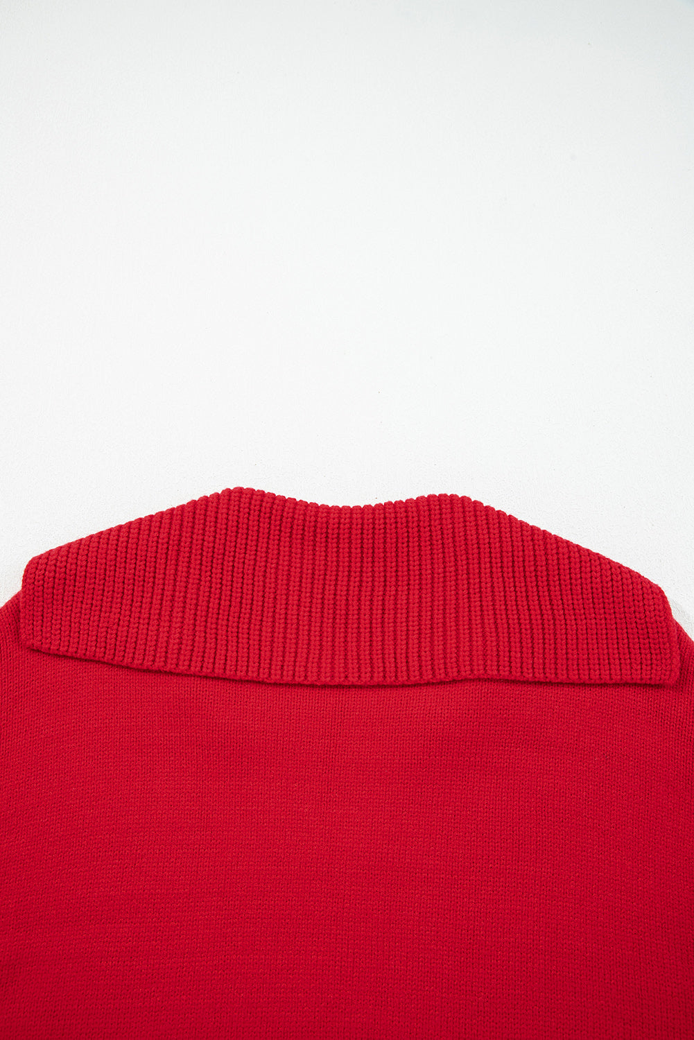 Racing Red Collared V Neck Ribbed Edge Sexy Elegant Sweater