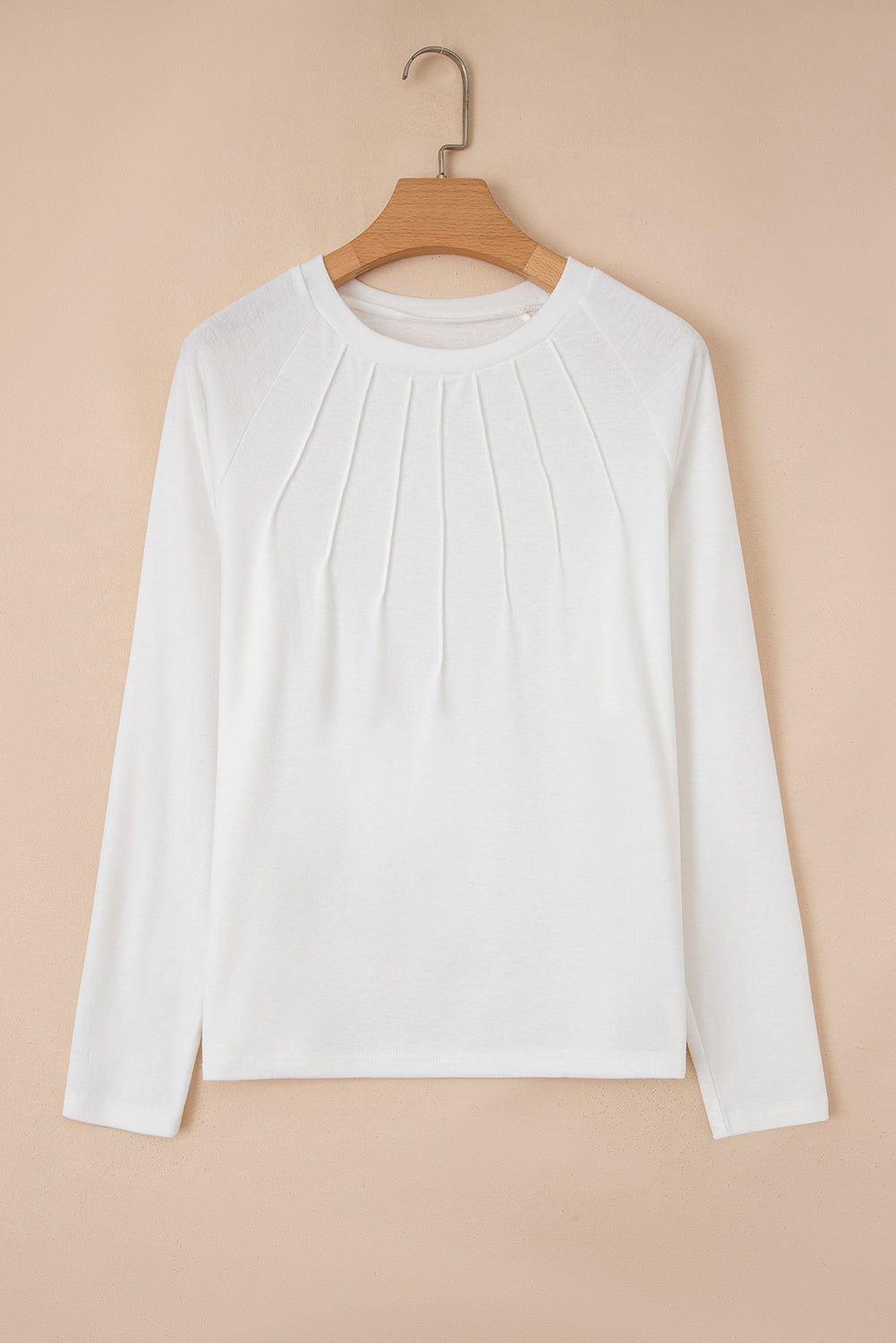 White Solid Color Seam Detail Raglan Long Sleeve Top