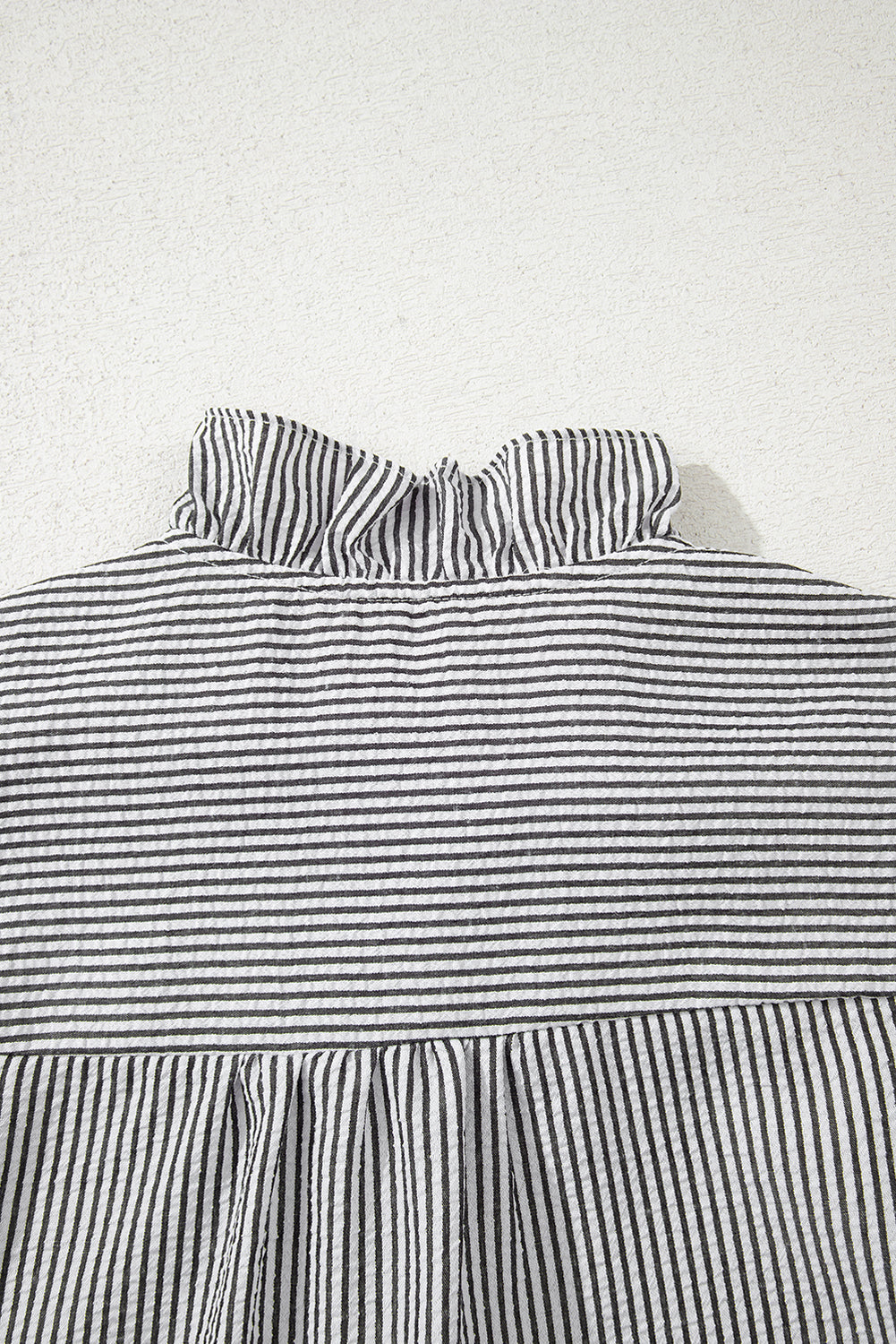 Black Striped Ruffle Short Bubble Sleeve Shirt