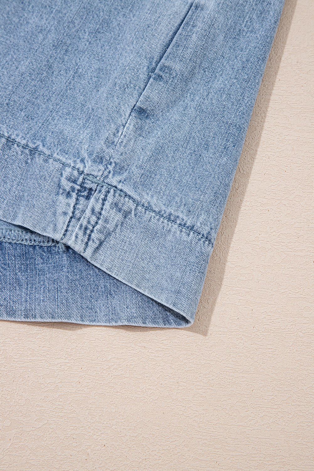 Myosotis Pintuck Pleats Puff Sleeve Split V Neck Summer Denim Top