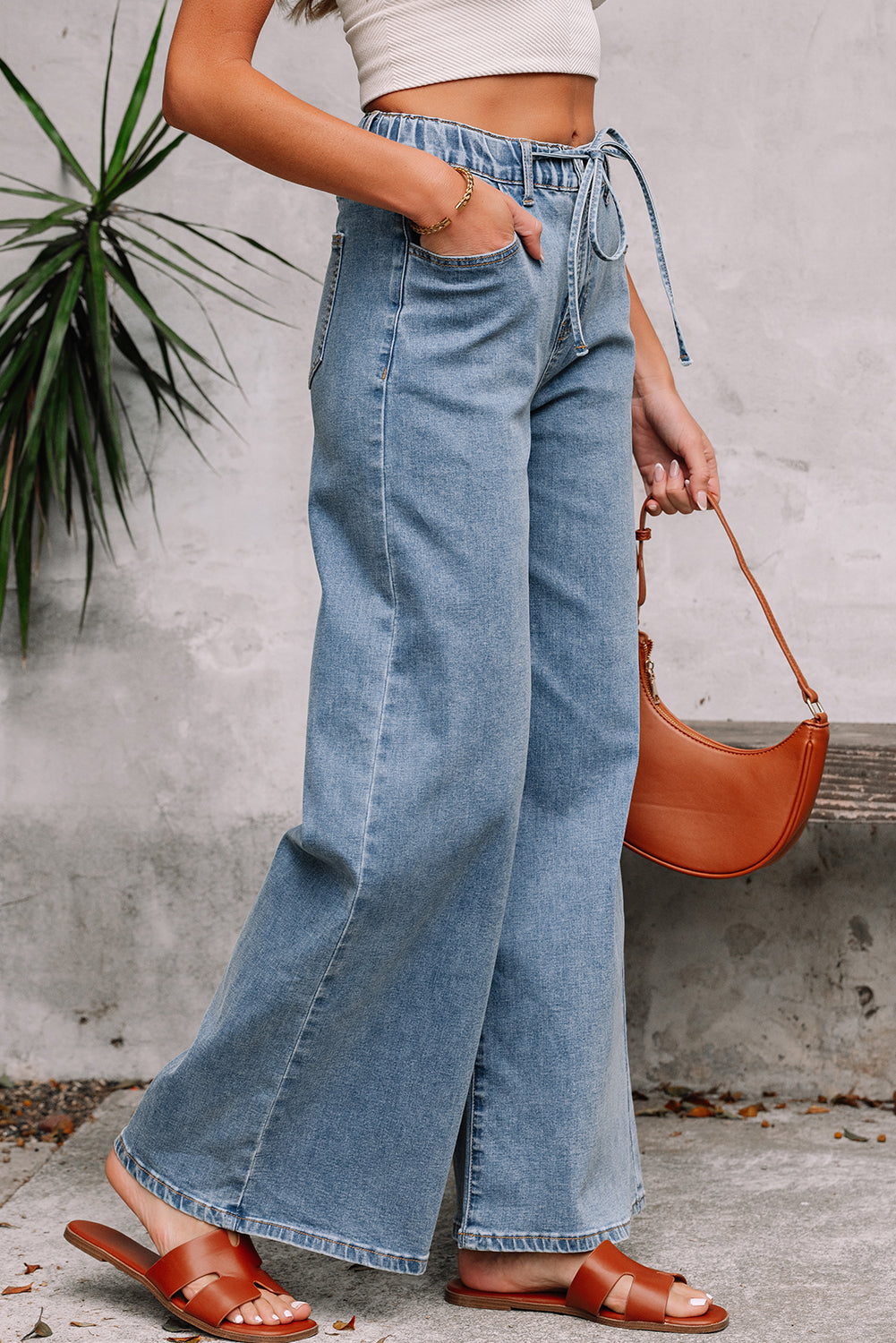 Dusk Blue Medium Wash Super Wide Leg Denim Pants