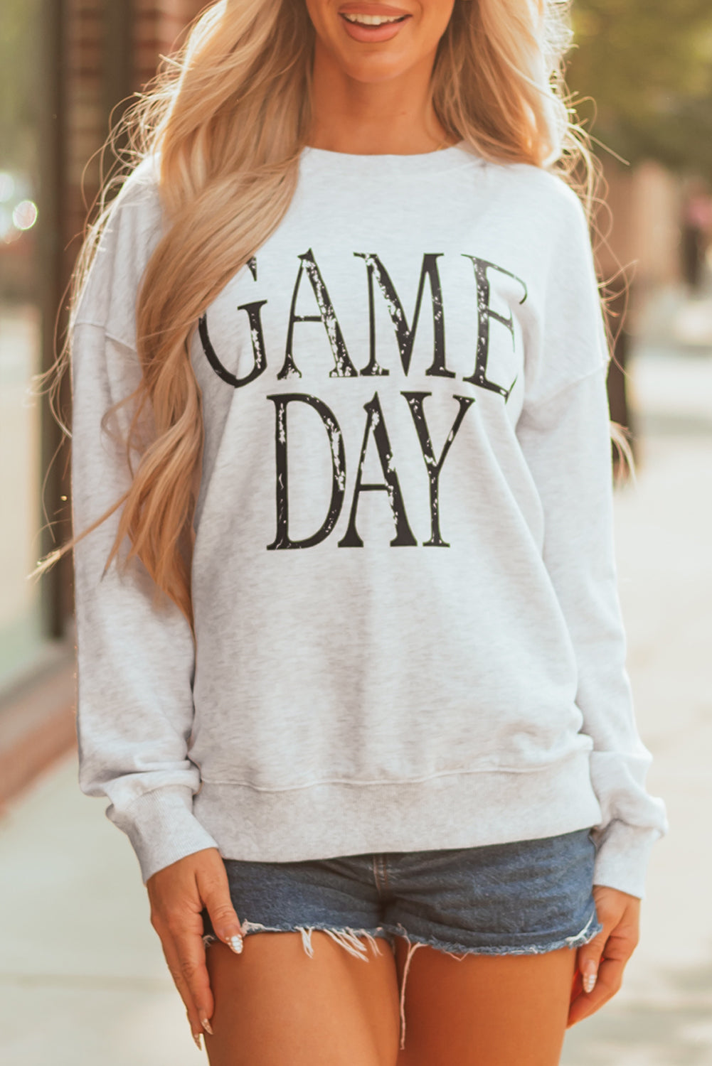 Black Vintage Washed GAME DAY Graphic Baggy Sweatshirt