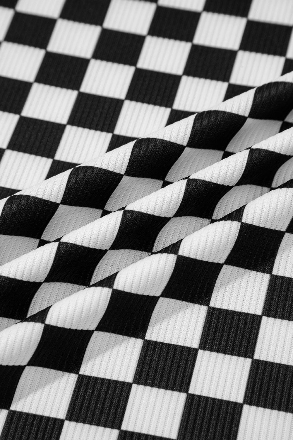 Black Checkered Ribbed Slim Fit Crew Neck T Shirt