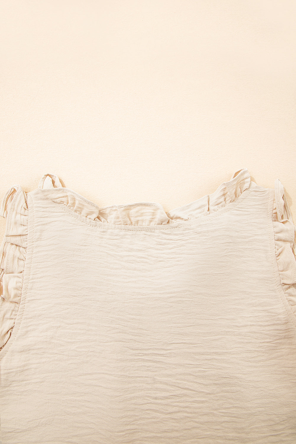 Parchment Textured Frilly Trim V Neck Sleeveless Top