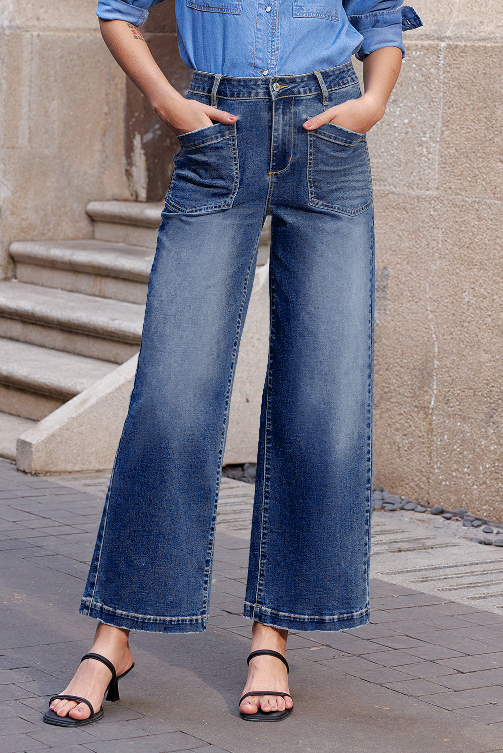 Bluing Mimimalist Patch Pocket Womens Shift Jeans