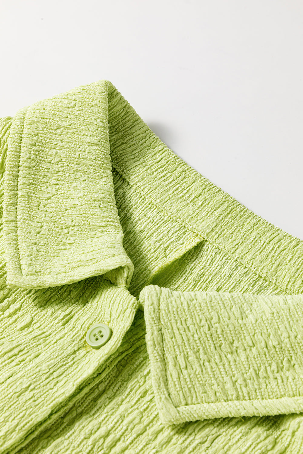 Meadow Mist Green Textured Short Sleeve Patched Pocket Buttoned Shirt Romper