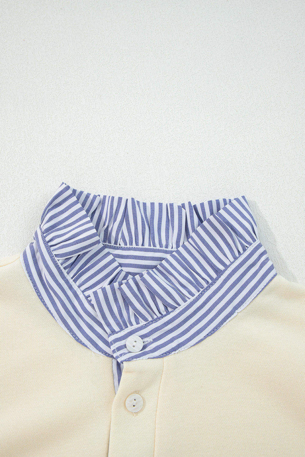 White Button Striped Collar Patchwork Puff Sleeve Sweatshirt