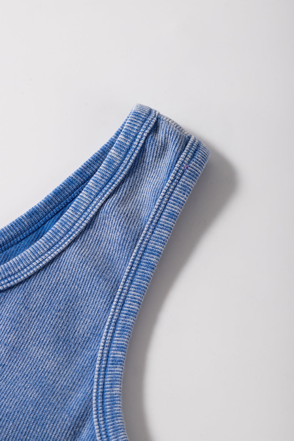 Sky Blue Mineral Wash Ribbed Notch Neck Tank Top