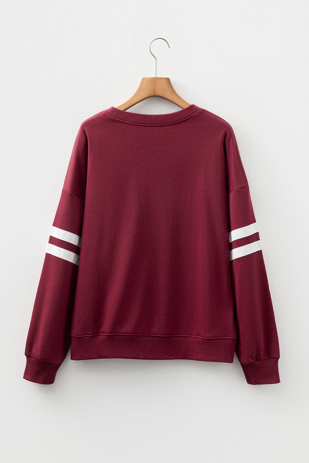Red Dahlia Varsity Striped Detail Drop Shoulder Oversized Sweatshirt