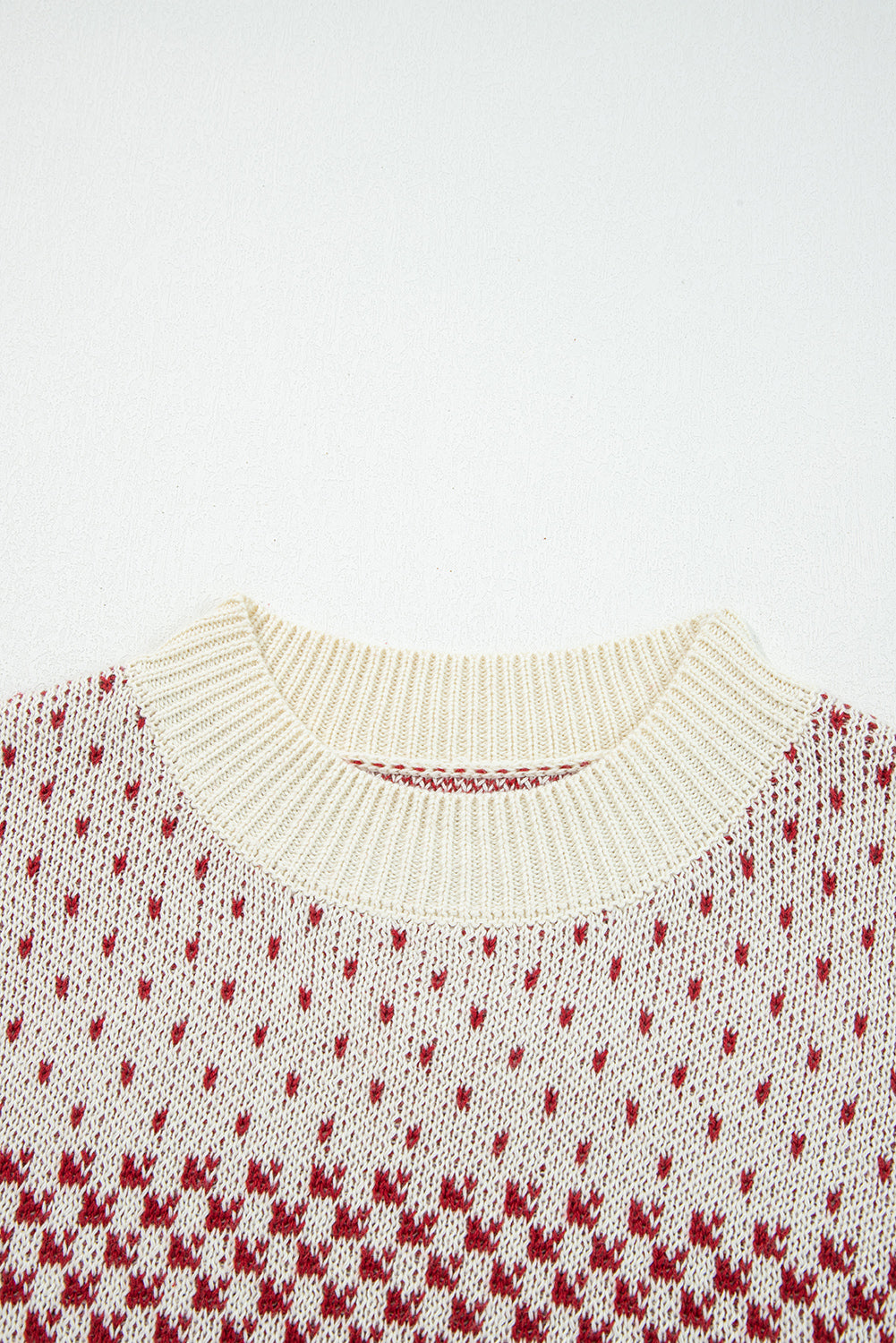 Red Contrast Color Pattern Lantern Sleeve Sweater