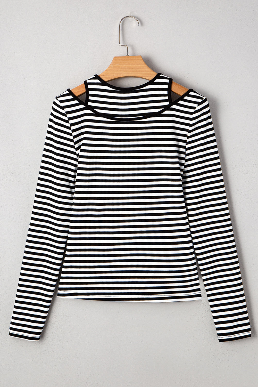 Black Stripe Double-layer Cold Shoulder Long Sleeve Top