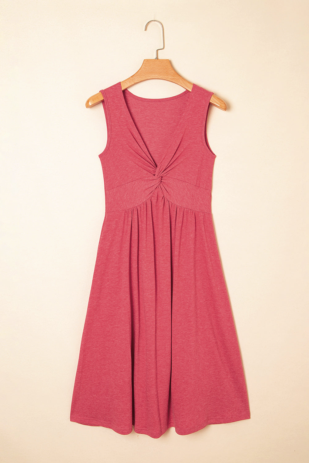 Mineral Red Twisted Bust V Neck Sleeveless Dress