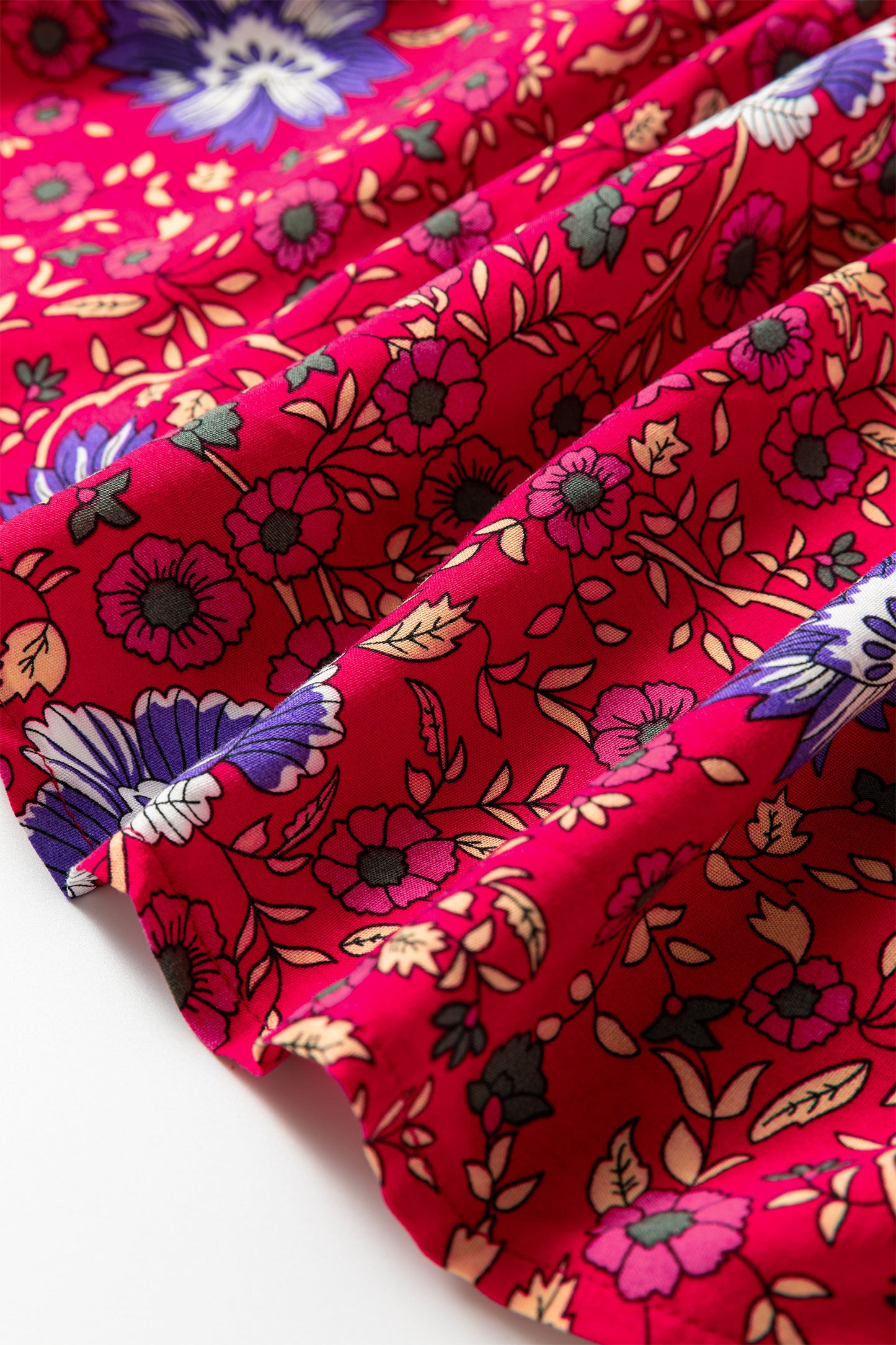 Blue Bohemian Floral Print Tassel Tie Front Long Sleeve Blouse