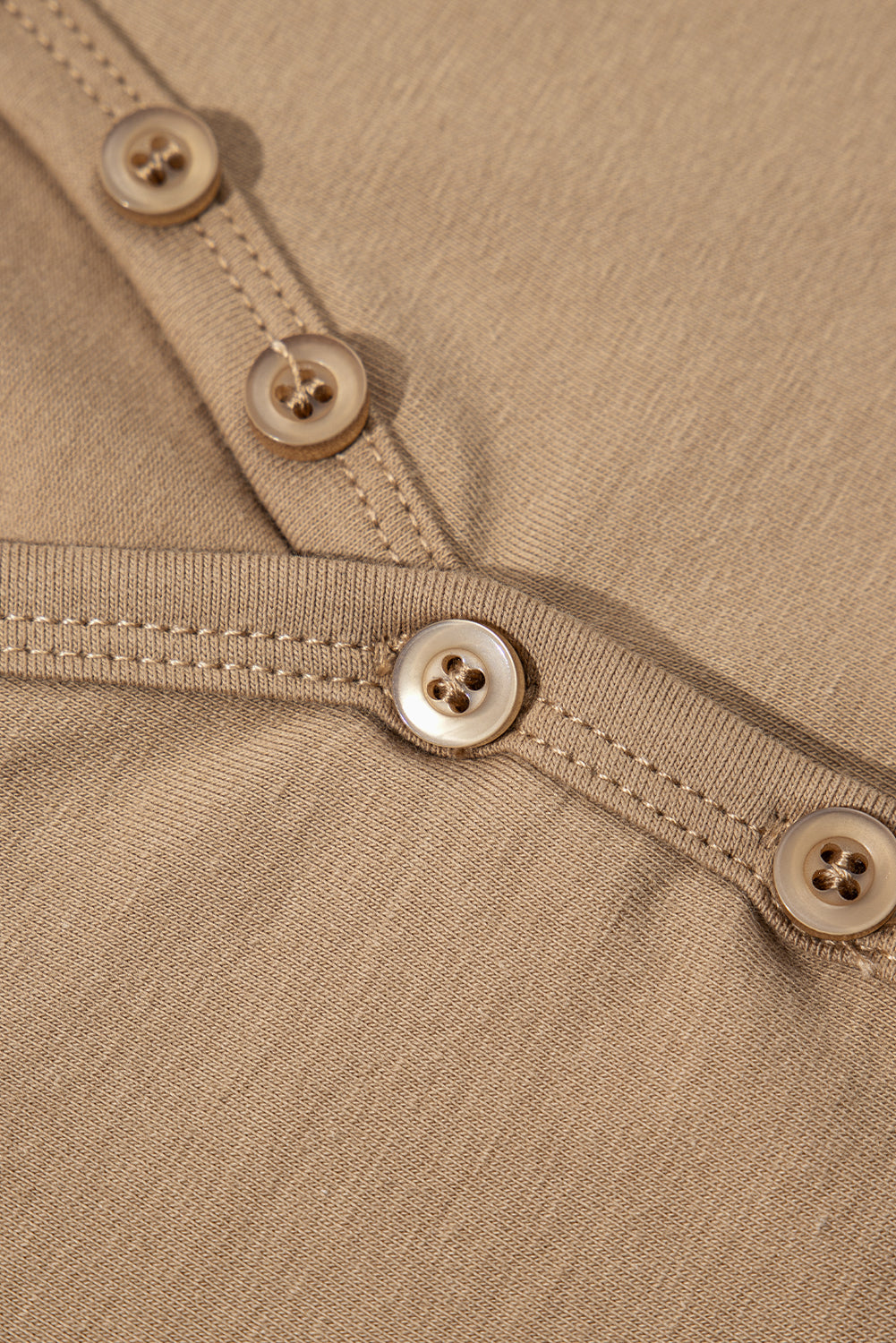 Pale Khaki Long Sleeve Buttons V Neck Slim Fit Top