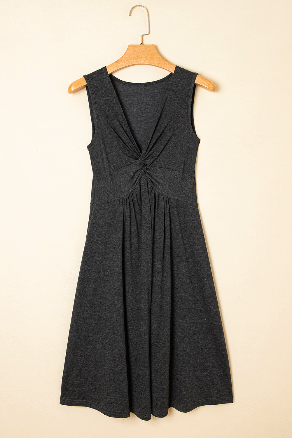 Carbon Grey Twisted Bust V Neck Sleeveless Dress