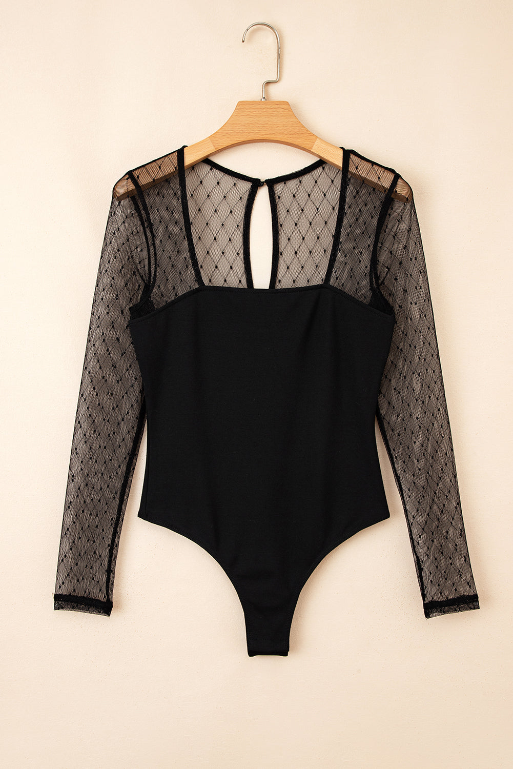 Black Polka Dot Mesh Long Sleeve Square Neck Bodysuit