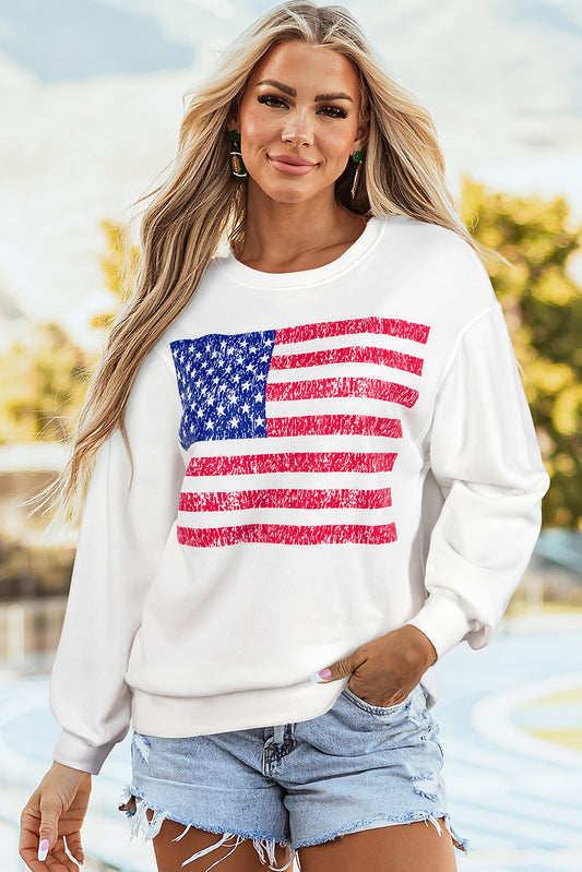 White American Flag Graphic Drop Shoulder Loose Sweatshirt