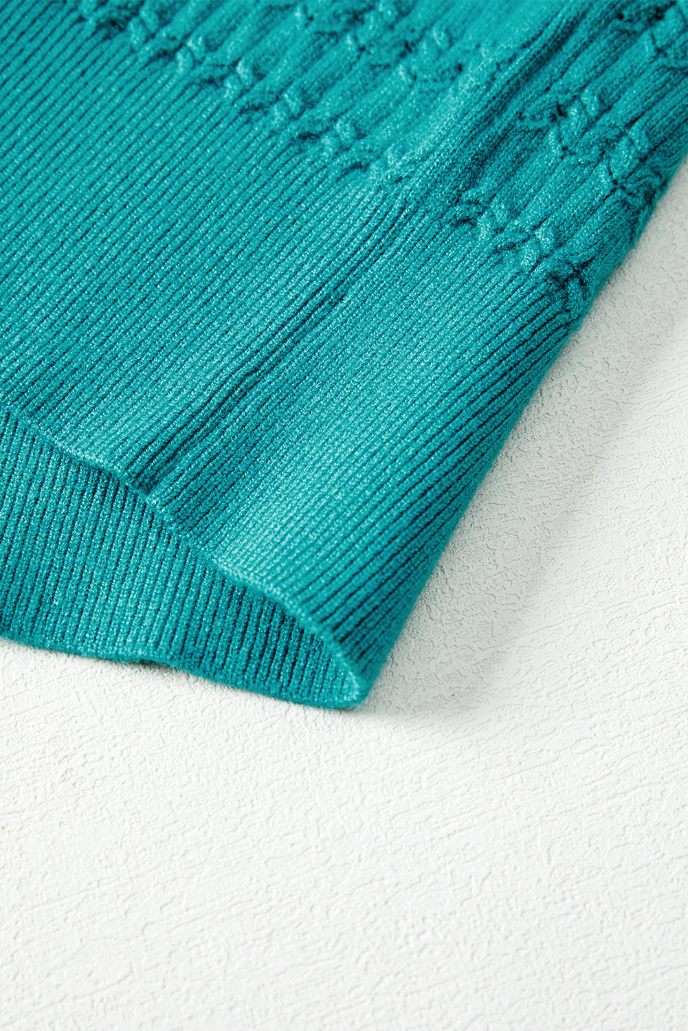 Sea Green Trendy Pattern Knit Ribbed Cuffs Crew Neck Sweater