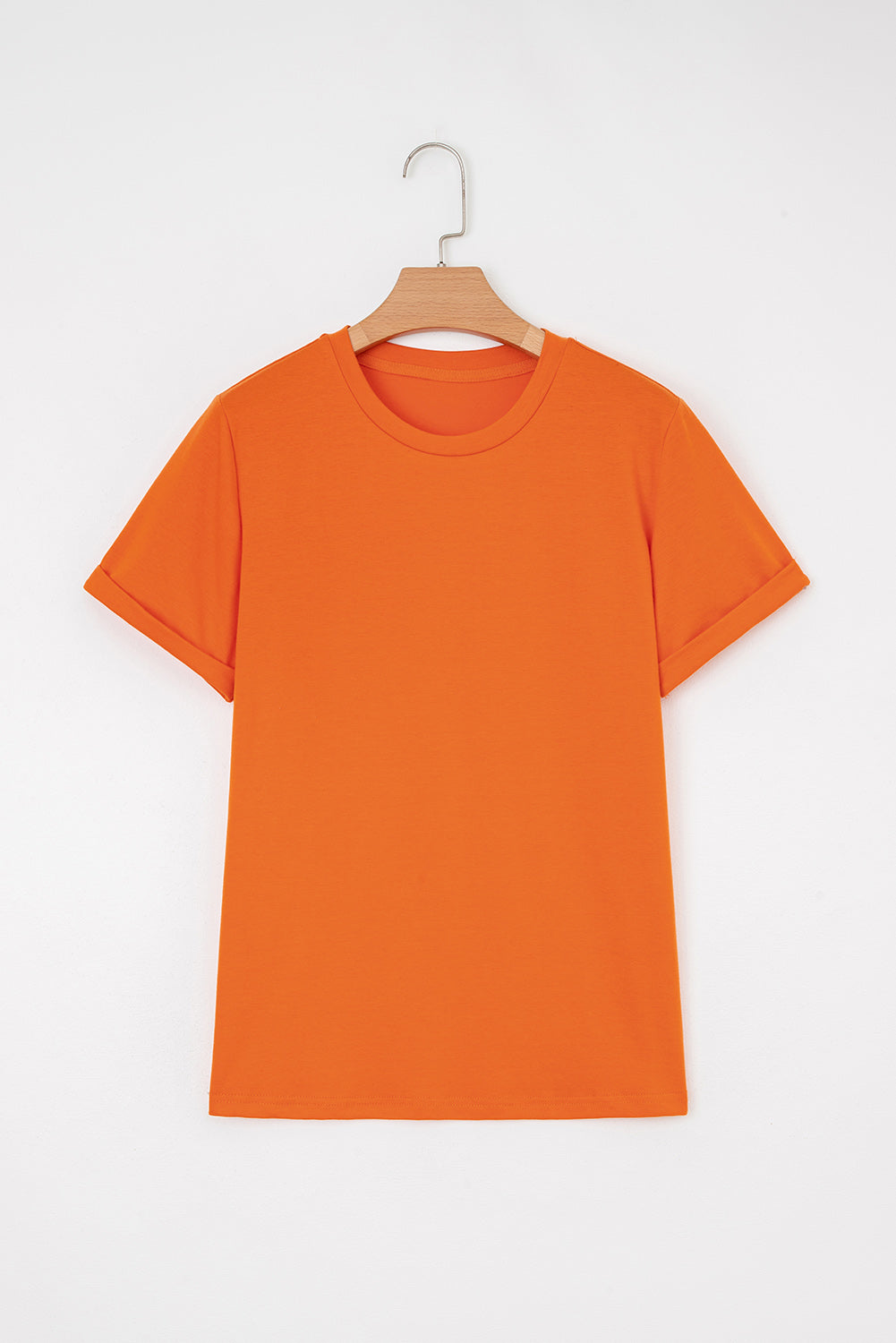 Orange Casual Plain Crew Neck Tee