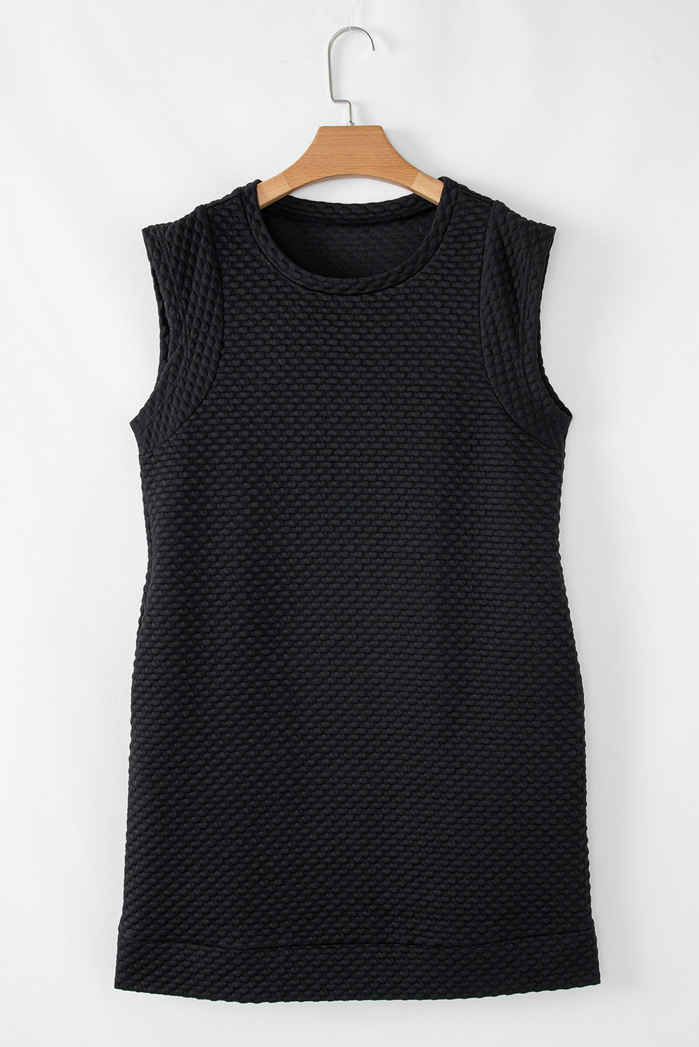 Black Textured Cap Sleeve T-shirt Shift Mini Dress