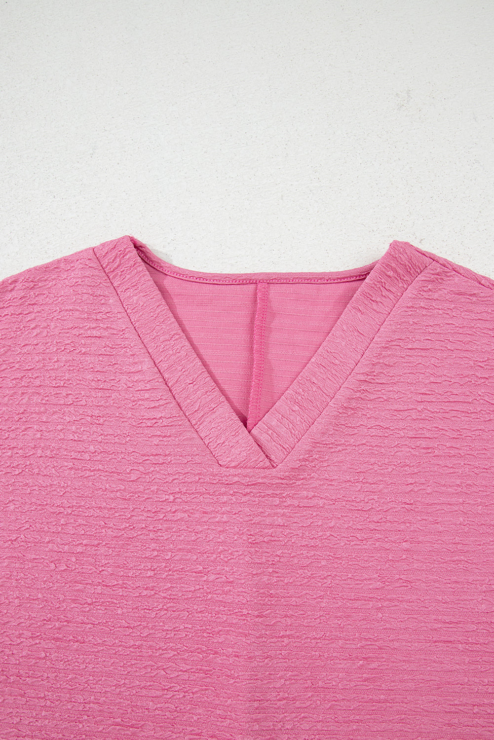 Pink Textured V Neck T Shirt and Shorts Set