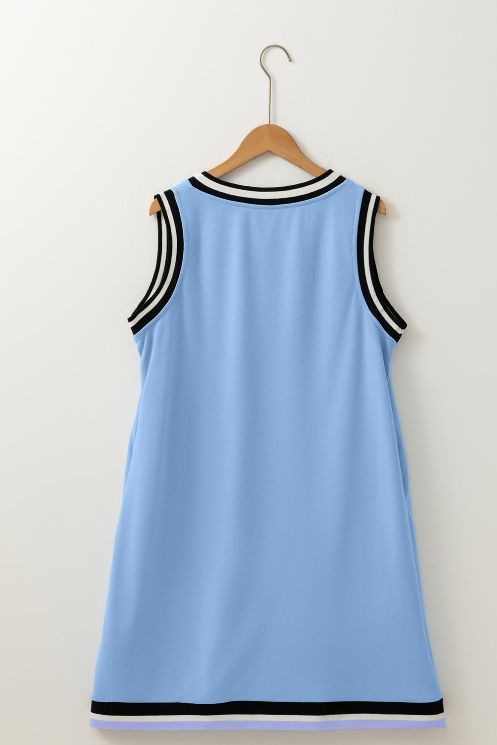 Myosotis Color Contrast Trim V Neck Shift Sleeveless Mini Dress