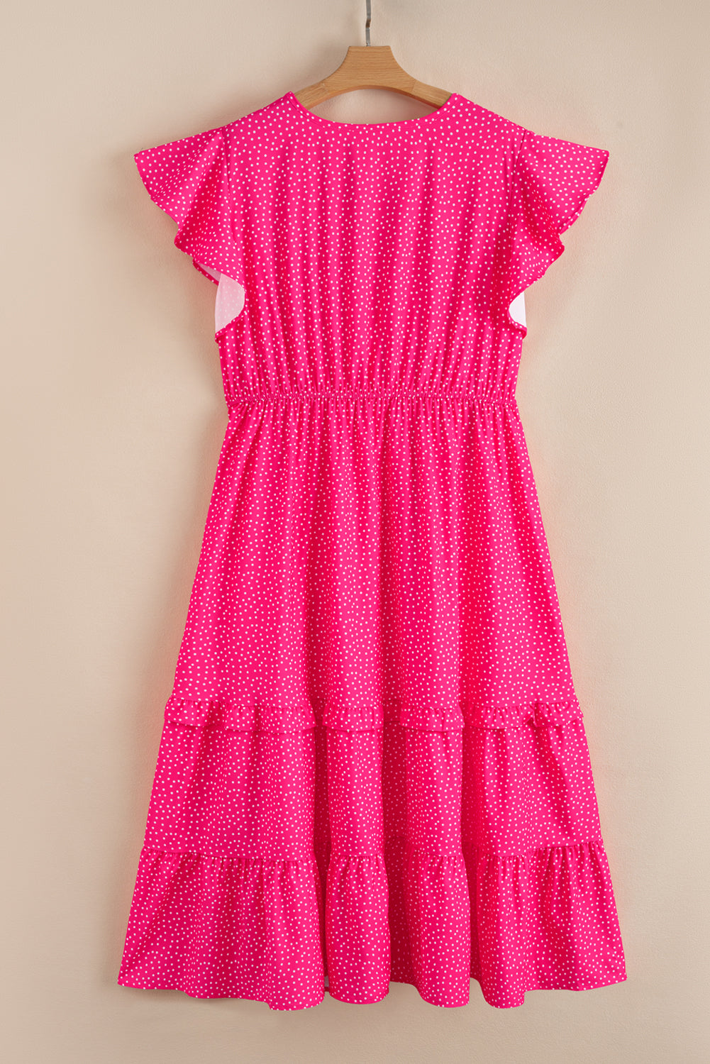 Rose Polka Dot Print Ruffled Smocked High Waist Plus Midi Dress