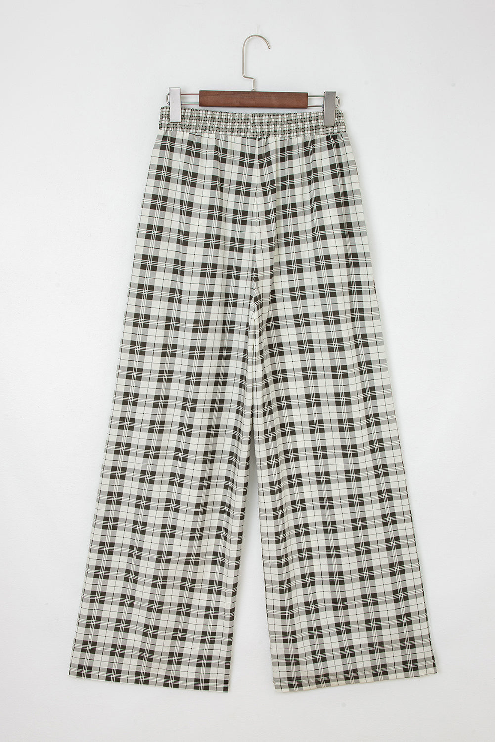 Gray Plaid Wide Leg Casual Pants