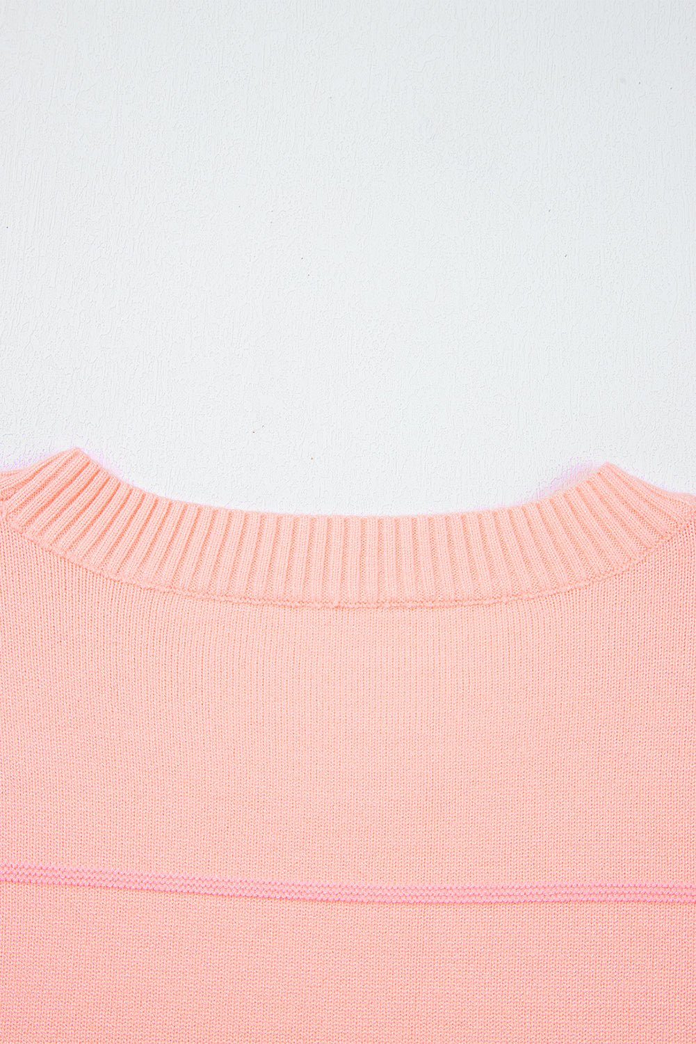 Pink Colorblock Striped Half Sleeve Drop Shoulder Sweater