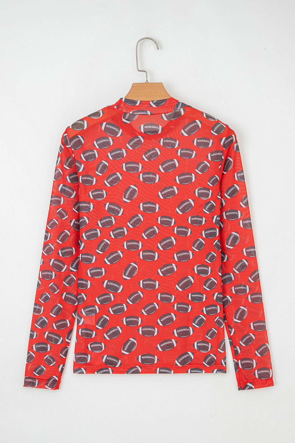 Red Game Day Rugby Mesh Sheer Long Sleeve Top