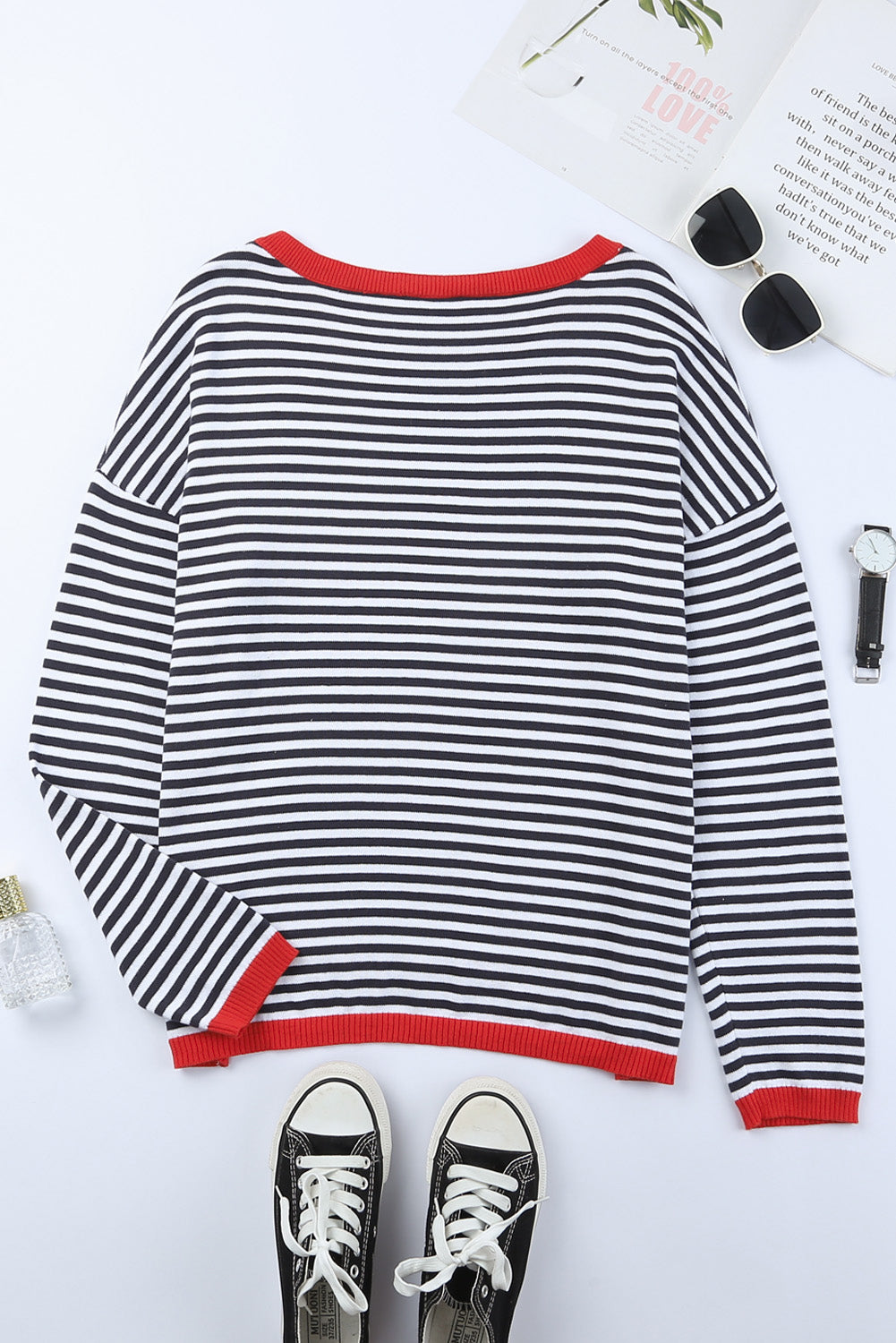 Stripe Striped Contrast Trimmed Drop Shoulder Sweater