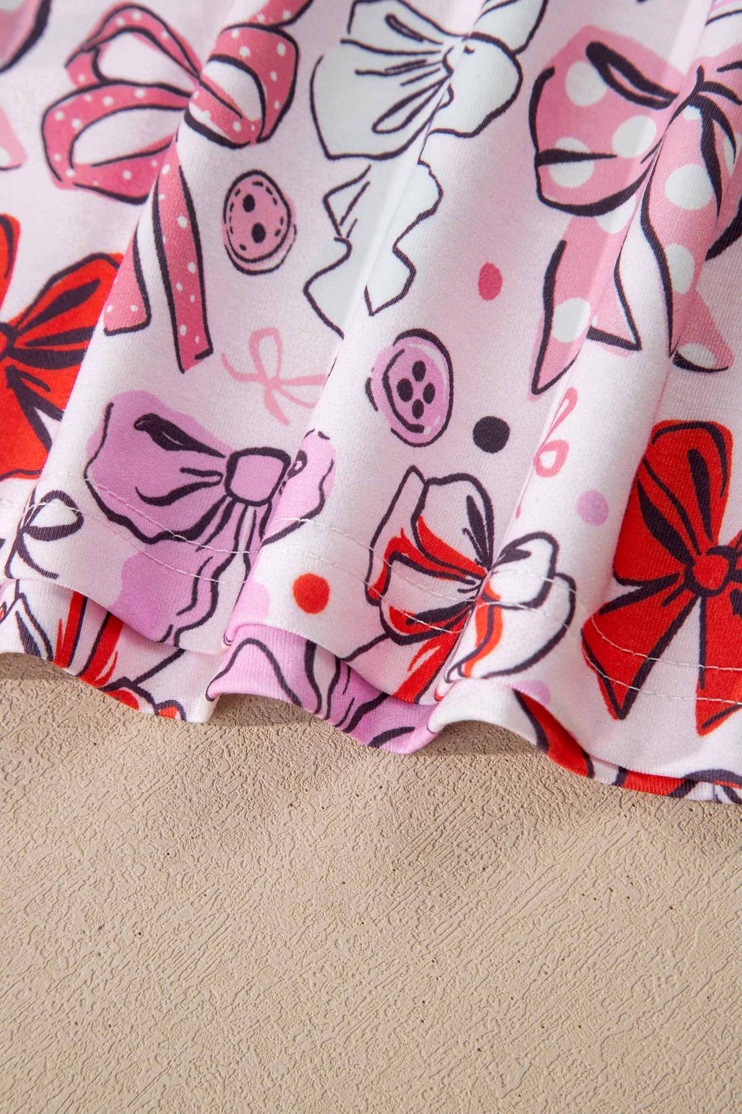 Pink Cute Ribbon Bows Printed Shirt Style 2pcs Short Pajama Set