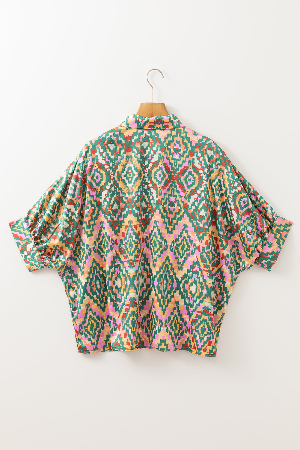 Dark Green Abstract Print Half Sleeve Button up Loose Shirt