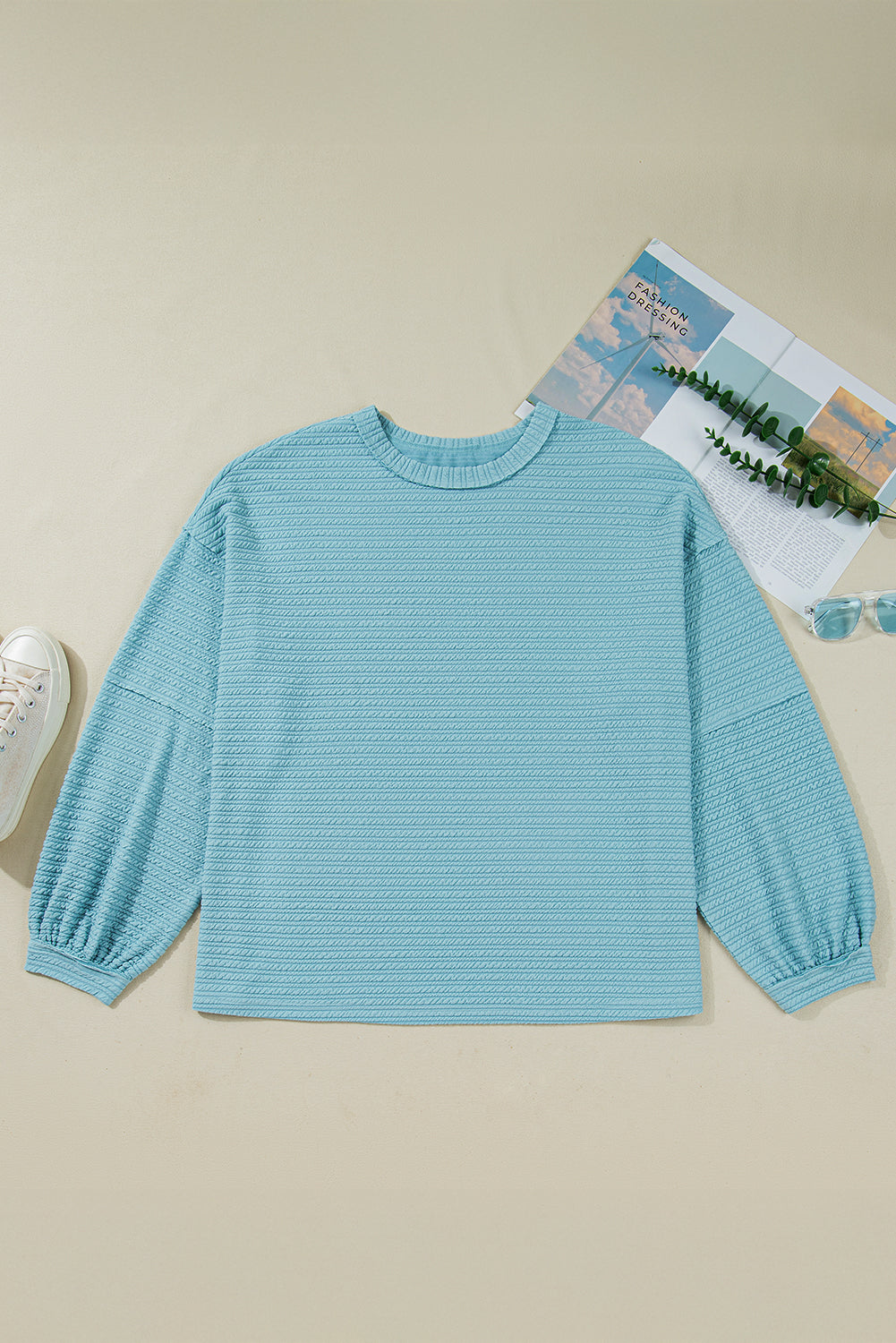 Light Blue Textured Drop Shoulder Plus Size Knit Top