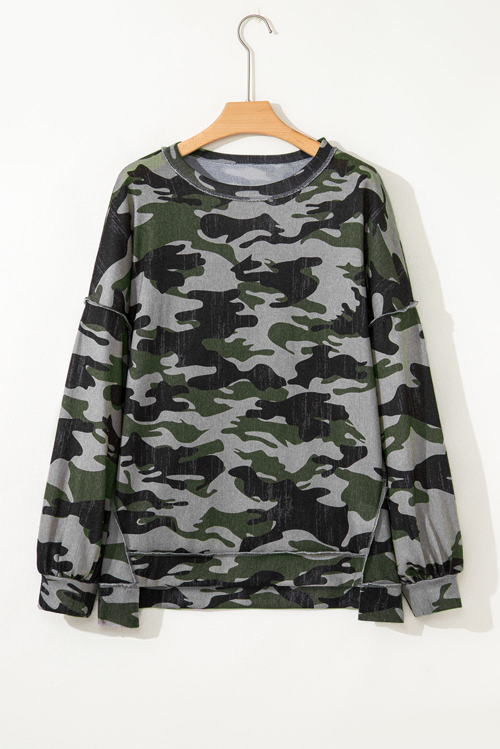 Dearlove Multicolour Retro Camouflage Print Exposed Seam Patchwork Drop Shoulder Sweatshirt