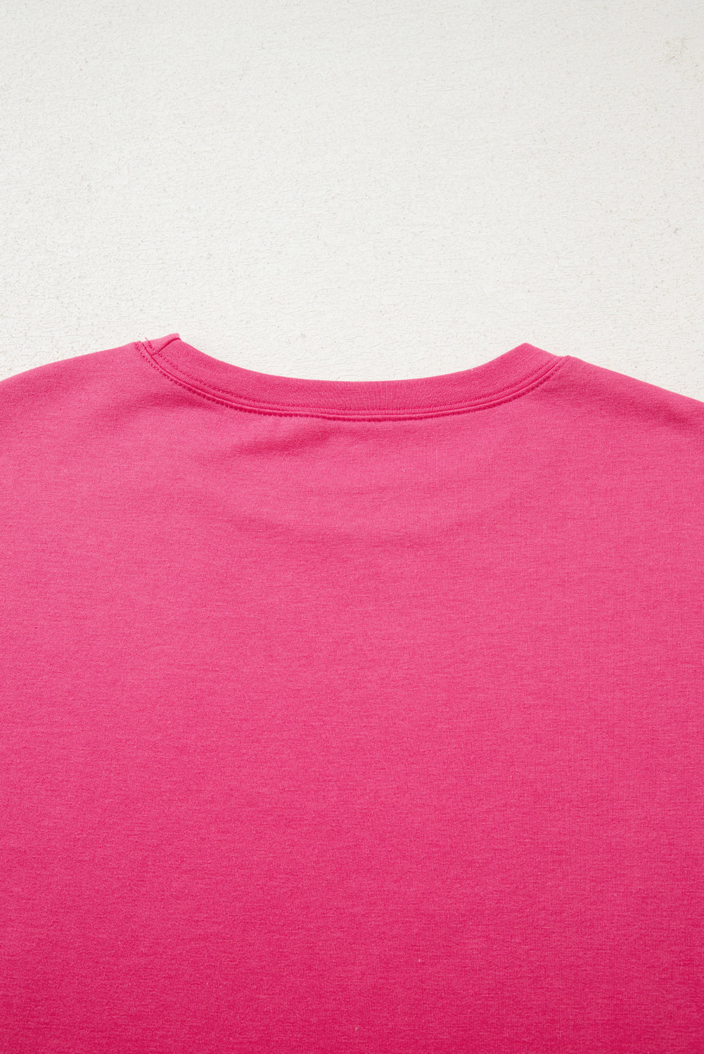 Strawberry Pink Floral Hemline Patchwork Round Neck Casual Top