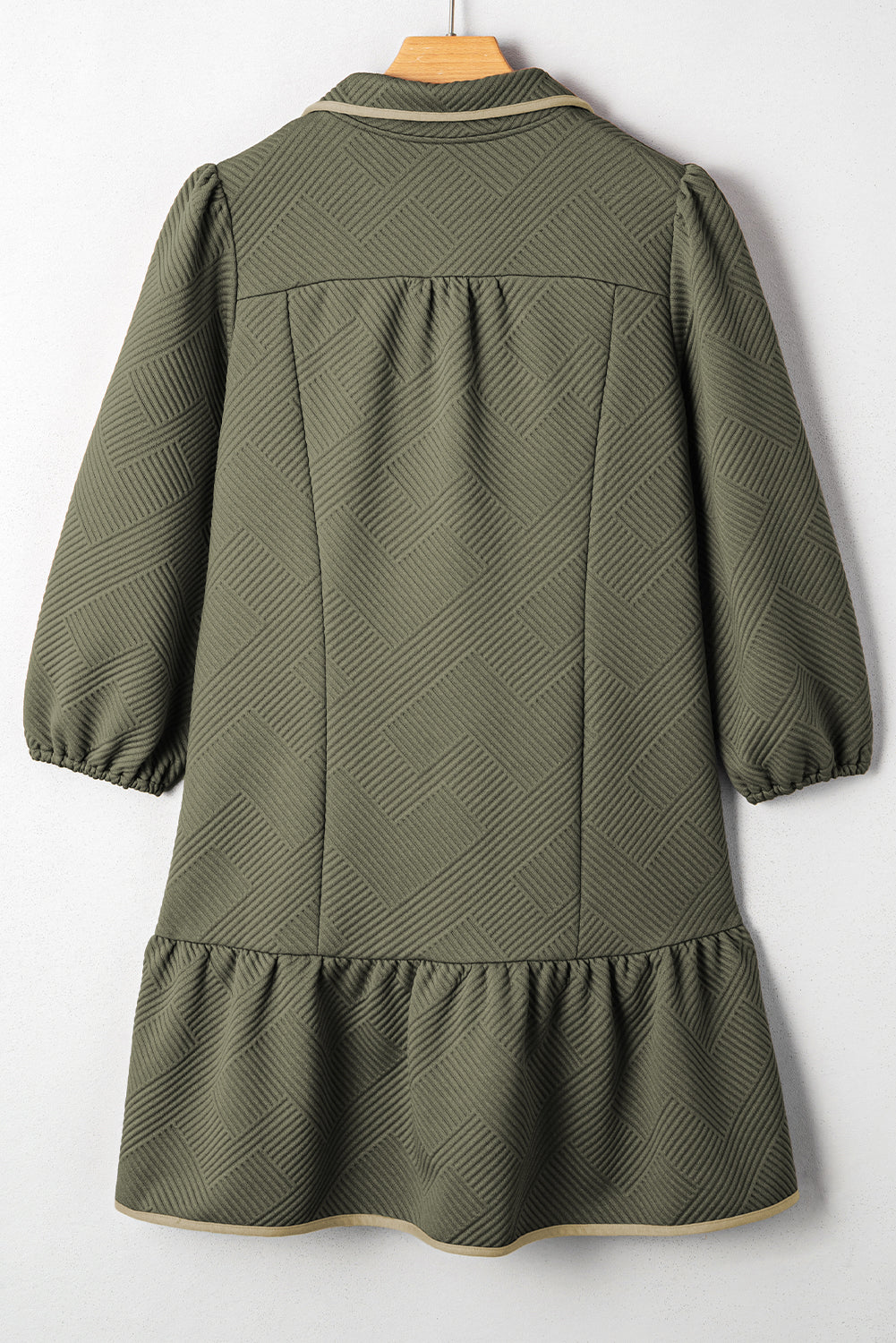 Jungle Green Quarter Zip Collar Bracelet Sleeve Textured Mini Dress