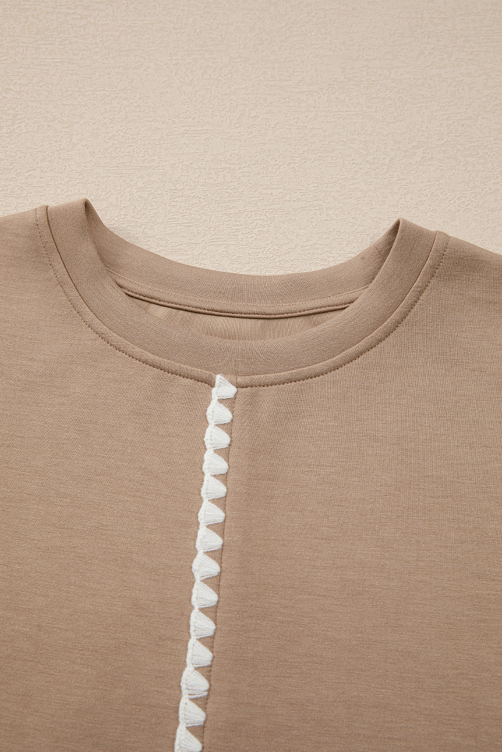 Straw Yellow Ric Rac Color Contrast Ribbed Edge Crewneck T Shirt