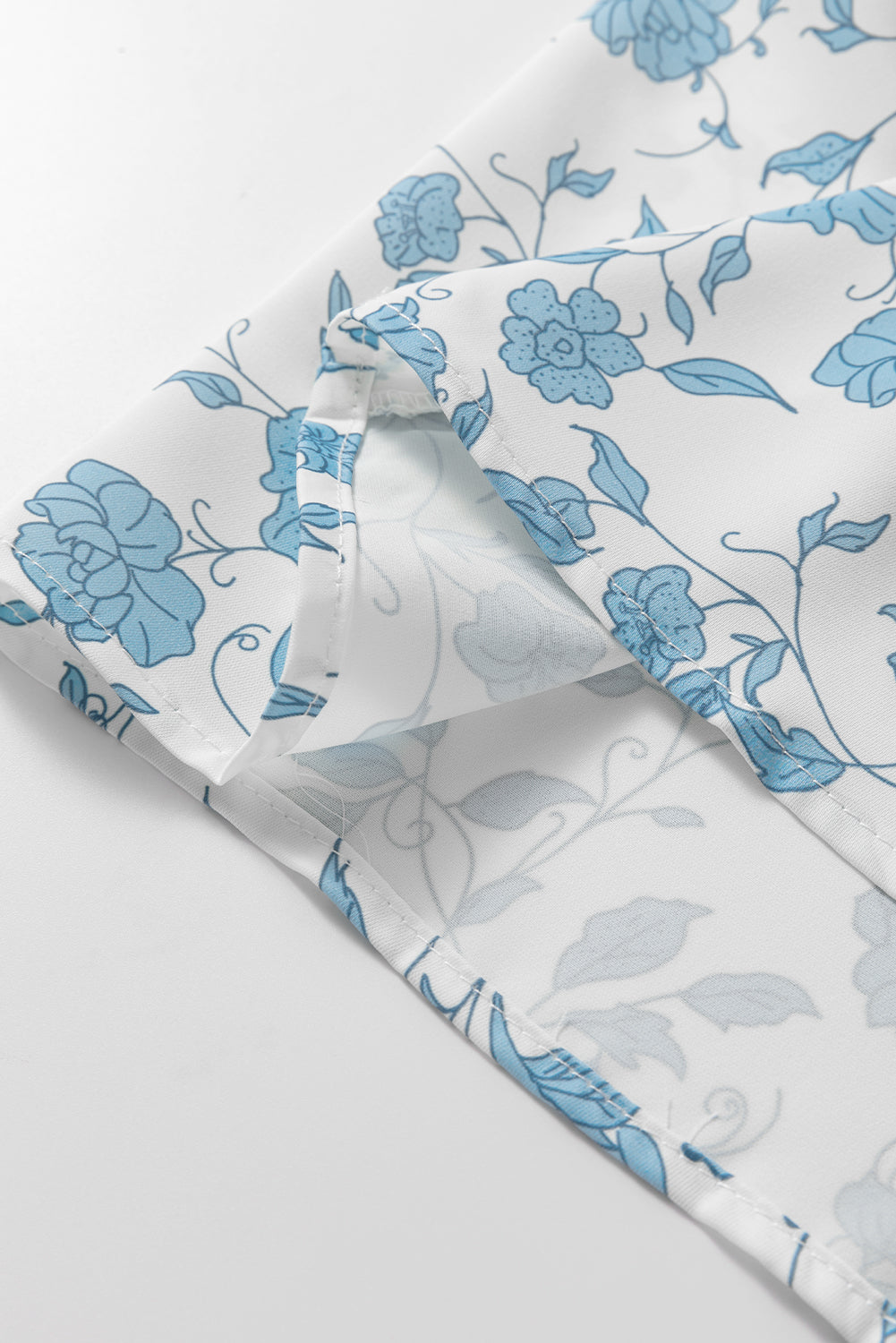 Sky Blue Floral Contrast Bow Puff Sleeve Mini Dress