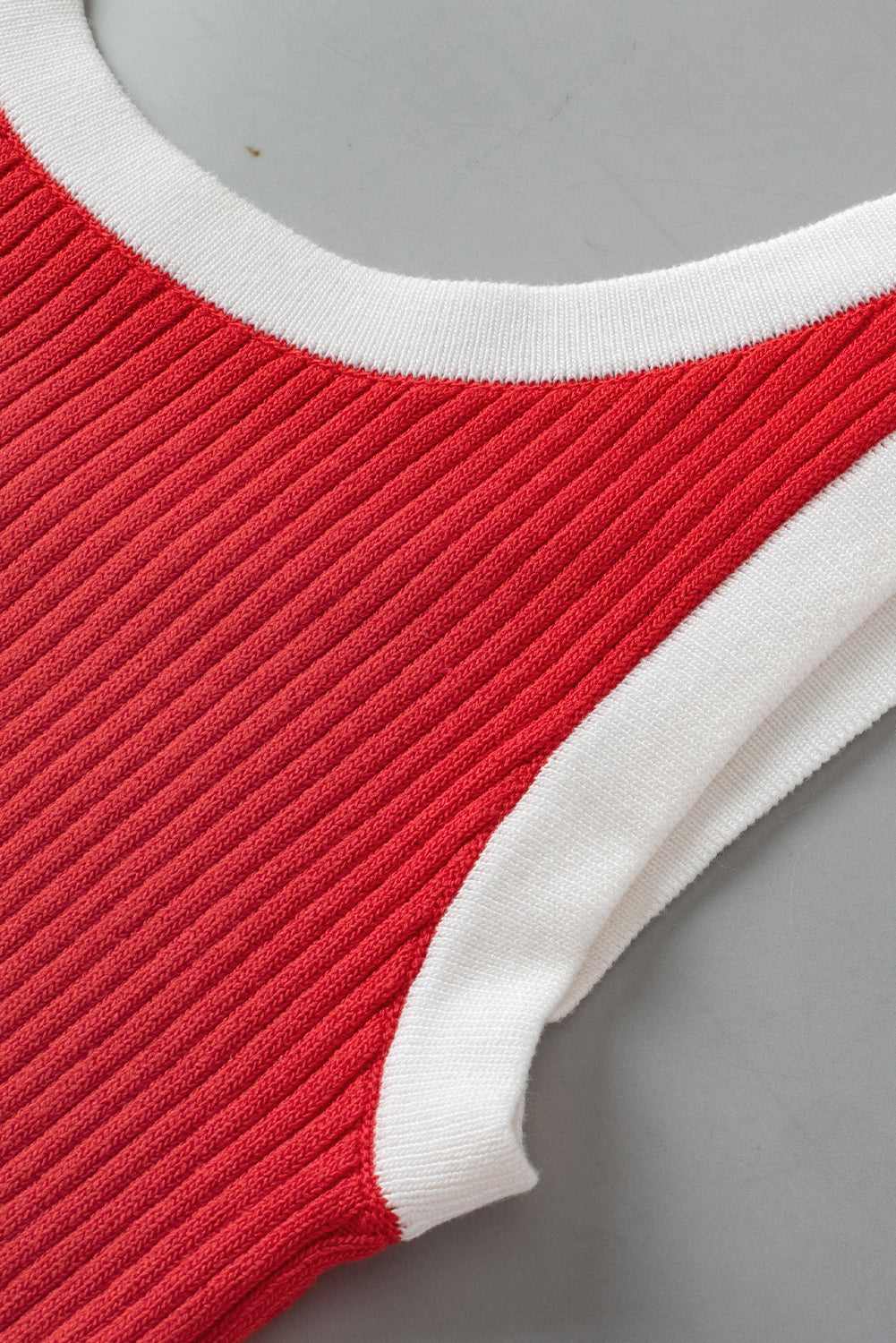 Fiery Red Colorblock Edge Ribbed Knit U Neck Tank Top